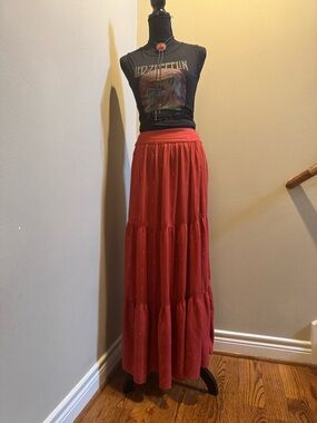 Blue Rain Red Tiered Maxi Skirt